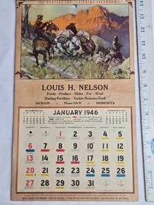lot 35 image: 1946 Louis H. Nelson Hunting and Fishing Calendar