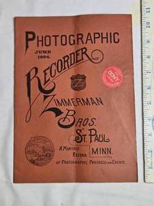 lot 36 image: June 1894 Photographic Recorder by Zimmerman Bros., St. Paul, MN
