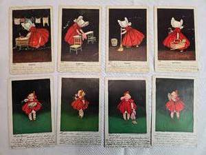 lot 52 image: Set of 8 Vintage Postcards Ullman Mfg Copyright 1905 & 1906  Girl in a Red Dress Postmarked Early 1900s