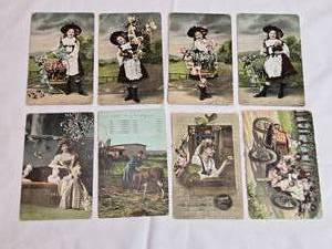 lot 53 image: Lot of 8 Early 1900s Postcards with Colorful Embossed Images -  Postmarked 1907