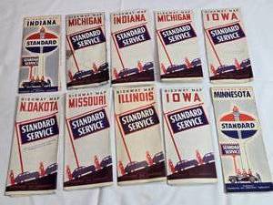 lot 60 image: Lot of 10 Vintage Standard Oil Company Highway Maps  Various States - Used and May Have Markings and Small Tears