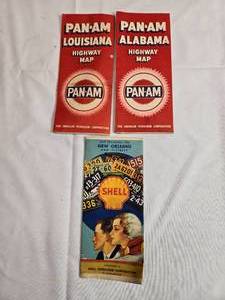 lot 63 image: Vintage PAN-AM and Shell Road Maps  Louisiana, Alabama, and New Orleans - Used and May Have Markings and Small Tears