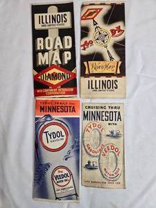 lot 64 image: Vintage Road Map Collection  Diamond and Tydol Gasoline (Illinois & Minnesota) - Used and May Have Markings and Small Tears