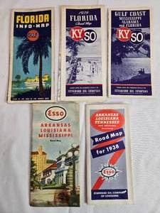 lot 67 image: Vintage Gulf and Esso Road Map Collection, Featuring Florida, Gulf Coast, and Southern States - Used and May Have Marks and Writing