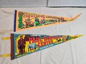lot 98 image: Vintage Souvenir Pennants  Paul Bunyan Center & Storybook Gardens