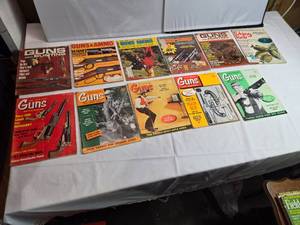lot 111 image: Vintage Guns and Guns & Ammo Magazine & a Lone Fishing Facts Lot - 11 Issues (1960s-1970s)