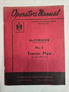 lot 144 image: IH McCormack No. 8 Tractor Plow Manual