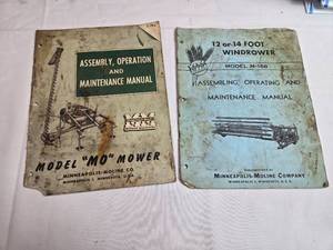 lot 159 image: Minneapolis Moline Model Mo Mower Manual & Model M-168 Windrower Manual - Well Used