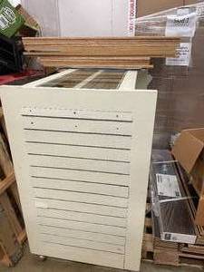 lot 3 image: Retail Display Fixture Lot Slatwall Display Unit, Wooden Shelves, and Assorted Hardware