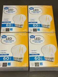 lot 34 image: Great Value LED General Purpose Soft White Bulbs - 4 Packs of 4 Bulbs