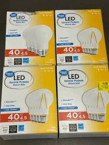 lot 35 image: Great Value LED General Purpose Soft White Bulbs (4 Packs of 4)