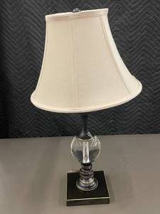 lot 39 image: Elegant Table Lamp with Beige Shade and Crystal Ball Accent