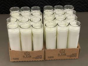 lot 237 image: Lot of 24 St. Jude Candle Company White Candles