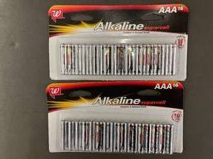 lot 156 image: Lot of 2 Packs of Walgreens Alkaline Supercell AAA Batteries - 16 Pack Each