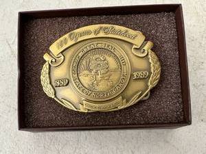 lot 338 image: ND Centennial Brass Belt Buckle