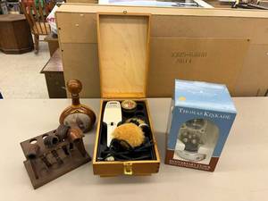 lot 387 image: Clock, Shoe Polisher Kit, Pipes & Decanter