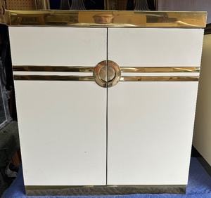 lot 5 image: Retro Vintage Signed PIERRE CARDIN Headboard Cabinet & Matching Nightstand Table Cabinet Set
