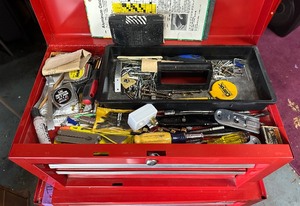 lot 3 image: Excellent Red Rolling Metal ACE Tool Chest FULL of Good Tools