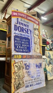 lot 6 image: HUGE & Very Cool Original 1930s-40s Poster Theater Sign - Jimmy Dorsey, Count Basie & Others