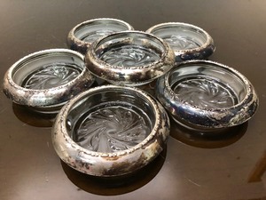 lot 42 image: Signed Vintage AMSTON Sterling Silver & CrysdtalGass Coaster Set of 6