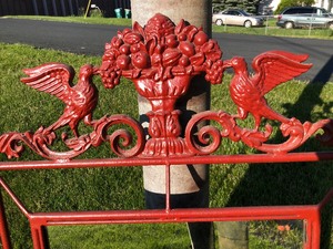 lot 52 image: Large Vintage Heavy Cast Iron Wall Mirror - Red