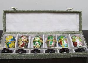lot 163 image: Set of 6 Oriental Cloisonne Enamel Egg Trinket Boxes