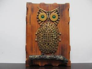 lot 199 image: Vintage Nail Art Owl Sculpture Wall Art Signed 13