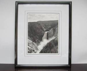 lot 204 image: Vintage Waterfall Yellowstone National Park Print Framed 19