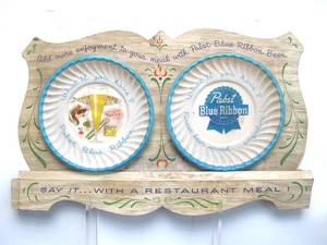 lot 96 image: Vintage PABST Blue Ribbon PBR Store Display Sign wPlates