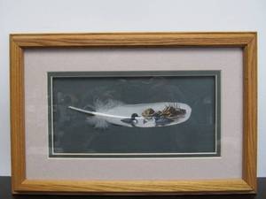 lot 98 image: Framed Signed Hand Painted Feather wSwimming Loons - Donald Korach