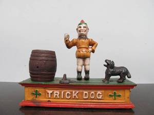 lot 142 image: Antique Style TRICK DOG Mechanical Coin Bank