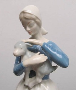 lot 270 image: Large Vintage German Porcelain Figurine - Woman wGoats