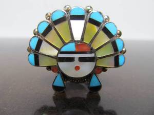 lot 42 image: Excellent Signed Inlaid Zuni Sterling Silver Pendant - Signed JM