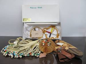 lot 51 image: Great Group of Hand Made Native American Carvings Medicine Wheels Ornaments etc
