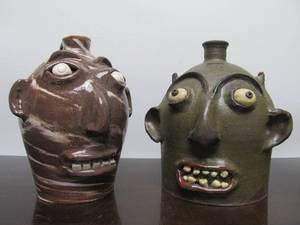 lot 71 image: 2 Signed Art Pottery Face Jugs by Marvin Bailey