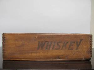 lot 74 image: Antique Dovetailed Whiskey Advertising Crate