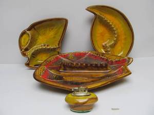 lot 25 image: Great Looking Group of LARGE Art Pottery Ashtrays & Table Lighter