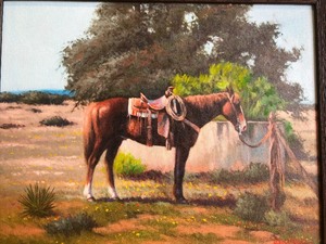 lot 274 image: Excellent Framed Signed Numbered Western Horse Print on Canvas - Raul Ruiz