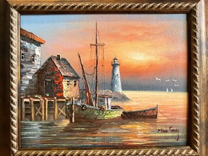 lot 278 image: Lovely Original Oil on Canvas Harbor Scene Painting by Max Savy