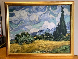 lot 281 image: Large Framed Van Gogh Print Wheat Field with Cypresses From the Met Museum