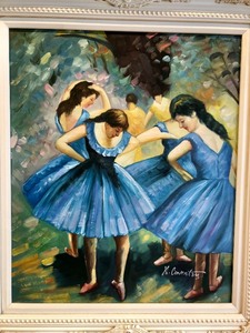 lot 284 image: Framed Original Oil on Canvas Painting Signed K. Coventry - After Degas Blue Dancers