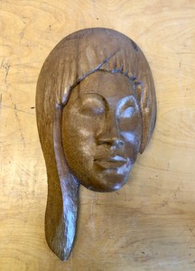 lot 316 image: Very Cool LARGE Vintage Carved Wood Face Sculpture