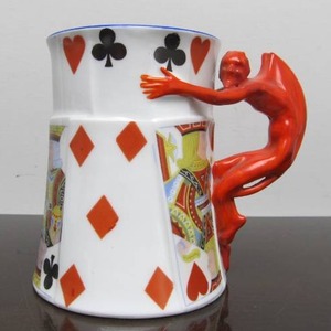 lot 246 image: Antique ROYAL BAYREUTH Playing Card Tankard wDevil Handle