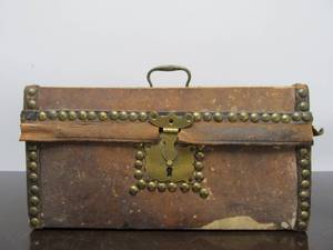 lot 251 image: Fantastic Mid 19th Century Folk Art Studded Leather Box FULL of Original Period Diary Entries etc