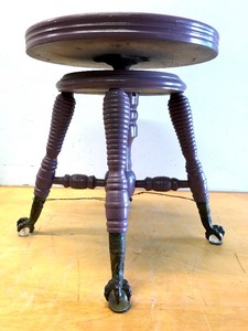 lot 5 image: Antique Swivel Piano Stool wClaw & Glass Ball Feet - Purple