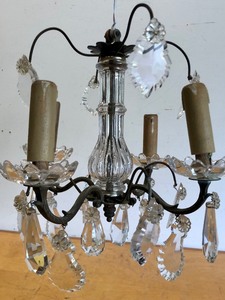lot 396 image: Antique Solid Brass & Crystal Prism Hanging Light Fixture
