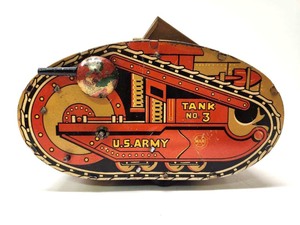 lot 413 image: Very Cool Vintage Tin Litho Marx US Army Wind-Up Tank