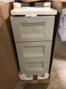Glacier Bay Delridge 12 in. W x 15 in. D x 29 in. H Freestanding Bath Vanity in Pearl Gray with White Cultured Marble Top Customer Returns See Pictures