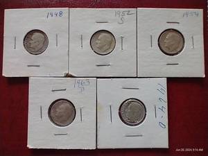(5) 90% Silver Roosevelt Dimes