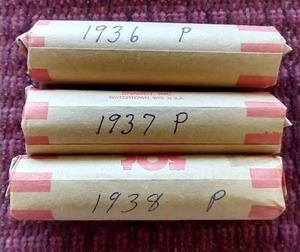 (3) Wheat Penny Rolls - 1936, 1937, 1938